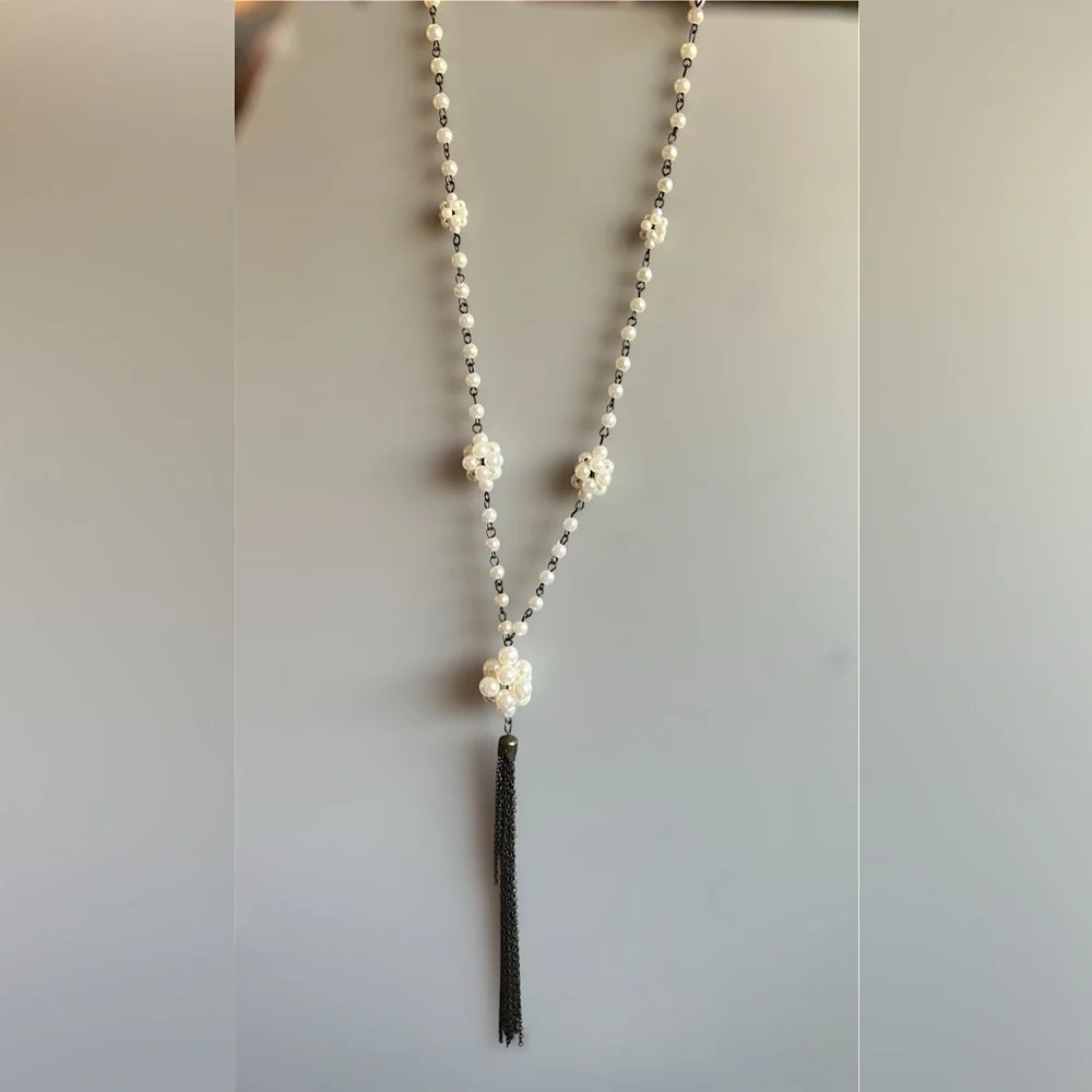 Vintage Pearl Lariat Style Necklace Boho
